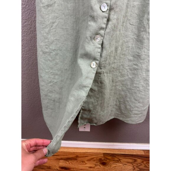 Rachel Zoe Midi Linen Dress Size XS Linen Green Button Front Short Sleeve Retro - Picture 10 of 13